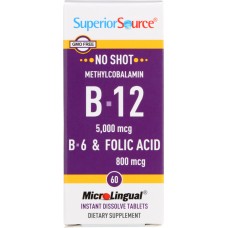 SUPERIOR SOURCE: No Shot Methylcobalamin B-12 5000mcg B-6 & Folic Acid 800mcg, 60 tb