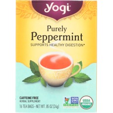 YOGI TEAS: Organic Herbal Tea Caffeine Free Purely Peppermint, 16 Tea Bags