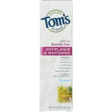 TOMS OF MAINE: Natural Antiplaque & Whitening Toothpaste Flouride-Free Fennel, 5.5 Oz