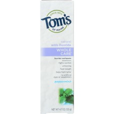 TOMS OF MAINE: Whole Care Fluoride Toothpaste Peppermint, 4.7 Oz