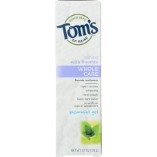 TOMS OF MAINE: Whole Care Fluoride Toothpaste Spearmint Gel, 4.7 Oz