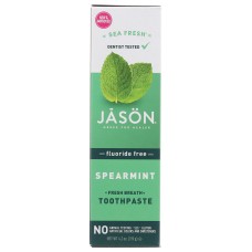 JASON: Toothpaste Spearmint Fluoride Free, 4.2 OZ