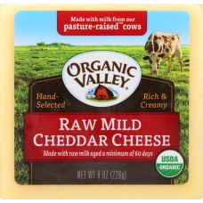 ORGANIC VALLEY: Organic Raw Mild Cheddar Cheese, 8 oz
