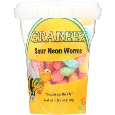 GRABEEZ SNACK CUPS: Sour Neon Worms Snack Cup, 6.3 oz