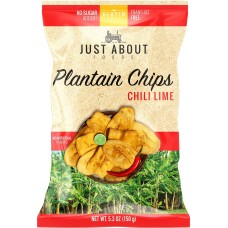 JUST ABOUT FOODS: Chips Plantain Chili Lime, 5.3 oz