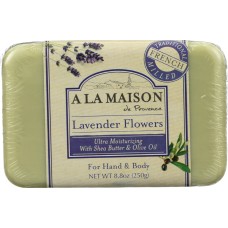 A LA MAISON DE PROVENCE: Hand & Body Bar Soap Lavender Flowers, 8.8 Oz