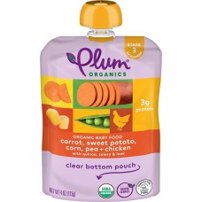 PLUM ORGANICS: Organic Baby Food Stage 3 Carrot, Sweet Potato, Corn, Pea and Chicken, 4 oz