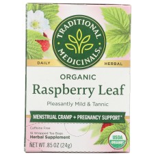 TRADITIONAL MEDICINALS: Organic Raspberry Leaf Caffeine Free Herbal Tea 16 Tea Bags, 0.85 oz