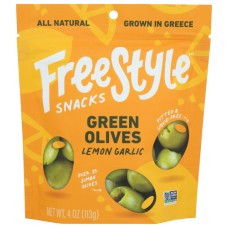 FREESTYLE SNACKS: Olives Grn Lemon Garlic, 4 OZ