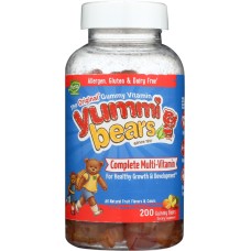 YUMMI BEARS: Complete Multi-Vitamin All Natural Fruit Flavors & Colors, 200 Gummy Bears