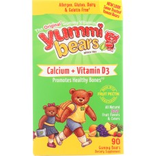 YUMMI BEARS: Calcium + Vitamin D3 Vegetarian Sour, 90 Gummy Bears
