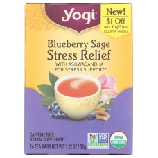 YOGI TEAS : Tea Blbrry Sge Strss Rlf, 16 bg