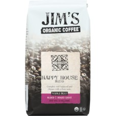 JIMS ORGANIC COFFEE: Organic Happy House Blend Whole Bean Coffee, 12 oz
