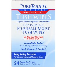 PURETOUCH SKIN: Tush Wipes Medicated, 24 ct
