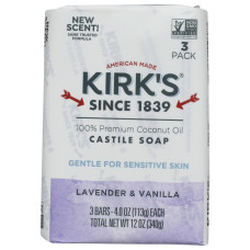 KIRKS: Castile Bar Soap Lavender and Vanilla 3Pk, 12 oz KIRKS: Castile Bar Soap Lavender and Vanilla 3Pk, 12 oz