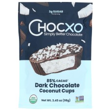 CHOCXO: Cup 85 Percent Dark Chocolate Coconut, 3.45oz