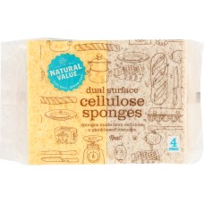 NATURAL VALUE: Natural Dual Surface Cellulose Sponges 4 Pack, 1 ea