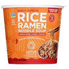 LOTUS FOODS: Spicy Kimchi Rice Ramen Noodle Soup With Freeze Dried Chunky Veggies, 1.98 oz