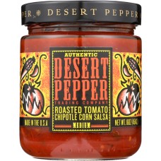 DESERT PEPPER: Roasted Tomato Chipotle Corn Medium Hot Salsa, 16 oz