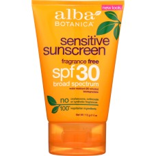 ALBA BOTANICA: Natural Very Emollient Sunscreen Fragrance Free SPF 30, 4 oz