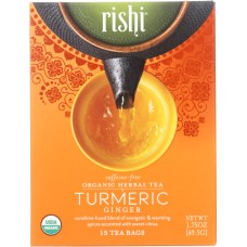 RISHI TEA: Turmeric Ginger Tea 15 Tea Bags, 49.5 gm