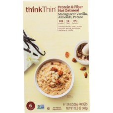 THINKTHIN: Protein and Fiber Hot Oatmeal Madagascar Vanilla with Almonds and Pecans 6 Packets, 10.6 oz