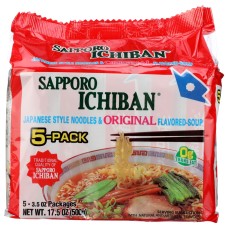 SAPPORO ICHIBAN: Ramen Original Flavor Pack of 5, 17.5 oz