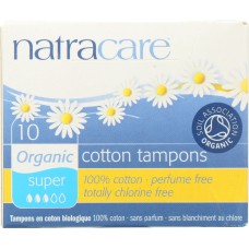 NATRACARE: Super Non-Applicator Organic Cotton Tampons, 10 pc