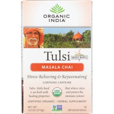 ORGANIC INDIA: Tulsi Masala Chai Tea, 18 Tea Bags, 1.33 oz