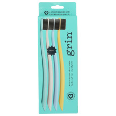 GRIN: Premium Charcoal-Infused Bristles Toothbrush Summer Beach Soft, 4 pc