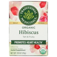 TRADITIONAL MEDICINALS: Organic Hibiscus Caffeine Free Herbal Tea 16 Tea Bags, 0.99 oz
