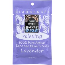 ONE WITH NATURE: 100% Pure Active Dead Sea Minerals Salts Relaxing Lavender, 2.5 oz