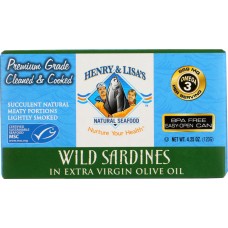 HENRY & LISA'S: Natural Seafood Wild Sardines Extra Virgin Olive Oil, 4.25 oz