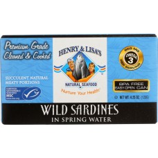 HENRY & LISA'S: Natural Seafood Wild Sardines in Spring Water, 4.25 oz