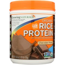 GROWING NATURALS: Organic Raw Rice Protein Chocolate Power, 16.8 oz