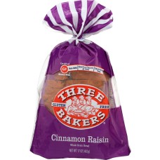 THREE BAKERS: Bread Gluten Free Cinnamon Raising, 17 oz