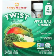 HAPPY KID: Twist Organic Apple Kale and Mango 4 Packs, 12.68 oz