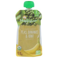 HAPPY BABY: Peas Bananas and Kiwi Pouch, 4 oz