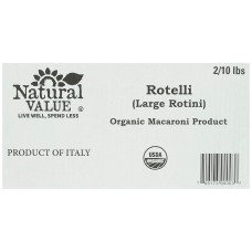 NATURAL VALUE: Organic Rotelli Large Rotini Pasta 2-10lb, 20 lb