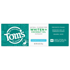 TOM'S OF MAINE: Fluoride Free Whiten Plus Coconut Oil Toothpaste Gentle Mint, 4 oz TOM'S OF MAINE: Fluoride Free Whiten Plus Coconut Oil Toothpaste Gentle Mint, 4 oz
