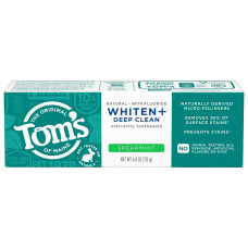 TOM'S OF MAINE: Whiten Plus Deep Clean Whitening Spearmint Natural Toothpaste, 4 oz TOM'S OF MAINE: Whiten Plus Deep Clean Whitening Spearmint Natural Toothpaste, 4 oz
