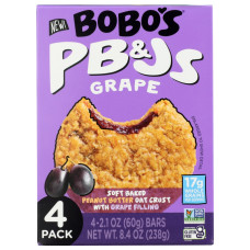 BOBOS OAT BARS: Grape Jam PBJS 4 Pack Bars, 8.4 oz