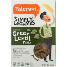 TOLERANT: Pasta Penne Green Lentil Organic, 8 oz