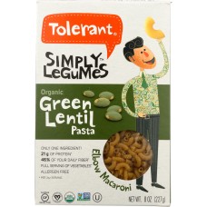 TOLERANT: Organic Green Lentil Pasta, 8 oz