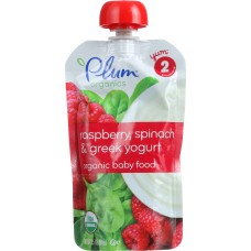 PLUM ORGANICS: Organic Baby Food Stage 2 Apple, Raspberry Spinach & Greek Yogurt, 3.5 oz