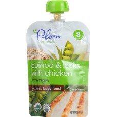 PLUM ORGANICS: Organic Baby Food Stage 3 Quinoa & Leeks with Chicken + Tarragon, 4 oz