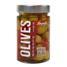 EMIRELLI: Hot Pepper Pitted and Stuffed Green Olives, 11.1 oz