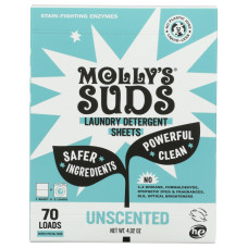 MOLLYS SUDS: Unscented Laundry Detergent Sheets 70L, 4.32 oz