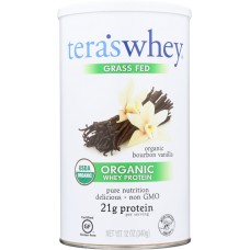 TERA'S WHEY: Grass Fed Organic Whey Protein Bourbon Vanilla, 12 oz
