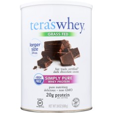 TERA'S WHEY: rBGH Free Fair Trade Certified Dark Chocolate Cocoa Whey Protein, 24 oz